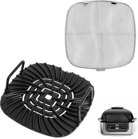 Grill Grate and Replacement Splatter Shield for Ninja AG301UK Foodi 5-in-1, Non-Stick Grill Griddle and Stainless Steel Splatter Screen, Air Fryer Accessories for Ninja Foodi AG300 AG302 AG400