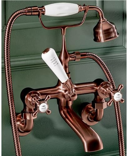 Milano Elizabeth Wall Mounted Bath Shower Mixer Tap Crosshead Handles - Brushed Copper