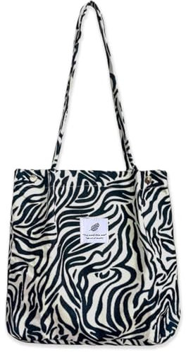 Bikasun Groß Umhängetasche Damen Cord Schultertasche Strandtasche Cord Tasche Crossbody Tasche Shopper Tote Bag Einkaufstasche Handtasche Shopper für Arbeit Einkaufen Schule Zebras