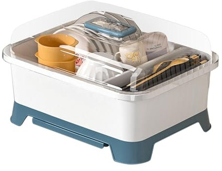 Escurridor de platos, escurridor de platos, escurridor de platos, escurridor de platos con tapa y bandeja de goteo, estante de secado de platos para encimera de cocina del hogar, 40 x 31 x 22 cm