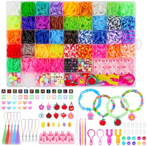 Sofore Loom Bänder Set für Kinder, Looms Gummis 54 Rastern & 5000+ Bunte Gummibänder - Gummibänder für Armbänder, Loom Bänder für Kinder und Mädchen