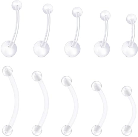 LAURITAMI 24 Stück Klar Gerade Nasenpiercing Stecker Plastik Nasenpiercing Retainers, 18G Bioflex Flexible Nasenpiercing Set für Damen Herren