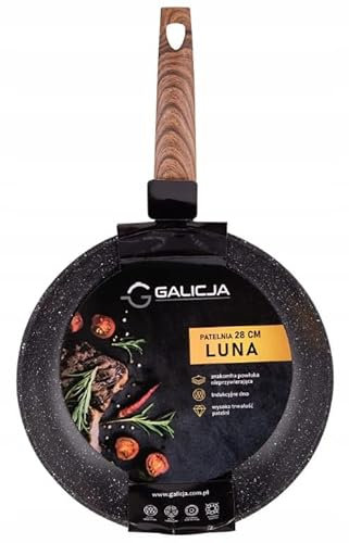 GALICJA Bratpfanne 28cm Antihaftbeschichtung Schwarz mit holzähnlichem Griff - Elegante und praktische Pfanne