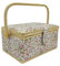 JYC CREATIVE Großer Nähkasten aus Holz, Stoffgefütterter Nähkasten mit 8 Fächern, Organizer mit Nadel, Aufbewahrungsbox mit Griff und Tablett, (Blumen, Mittel)