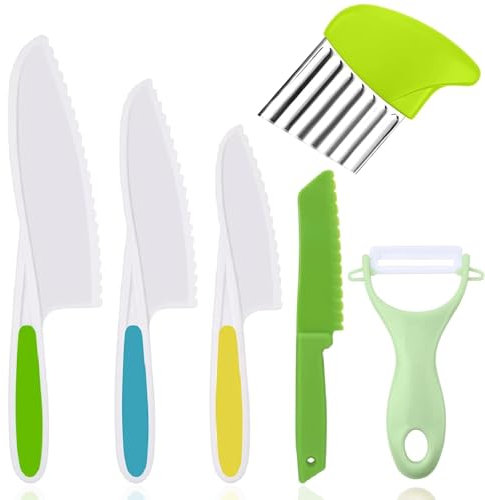 Jidyllic 6-teiliges Kinderküchenmesser Set,Kindermesser Kinder Schneidemesser Kunststoff Kindermesser zum Schneiden Kochen Obst oder Gemüse