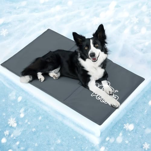 Mora Pets Kühlmatte Hund Kühldecke Hunde Katzen mit Ungiftiges Gel Hundekühlmatte Selbstkühlend Kratzfest Kühlkissen Kühlende Hundematte für Große Mittelgroße Haustiere Sommer - Grau L 90 x 50 cm