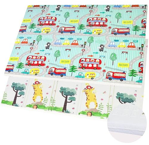 CCLIFE Krabbelmatte Baby Spielmatte Kinder 196x175x1.8cm Faltbar Spielteppich Spielunterlage Groß Rutschfest Beidseitig Tragbar Wasserdicht Innen Außen Bunt,CushHom