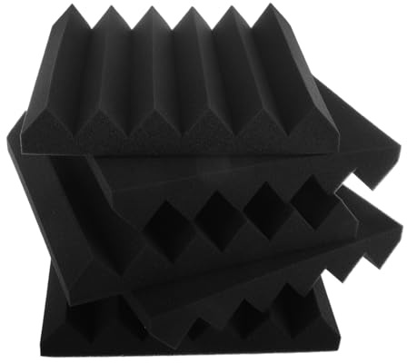 5 Stück Akustikschaumstoffplatten 30x30x5cm Keilform Schwarz | Selbstklebend, Feuerfest, Dreieckige Rillenstruktur, für Heimkino und Musikstudio