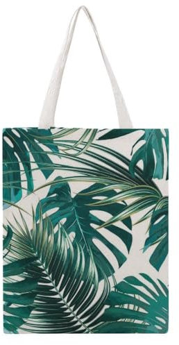 JiuPopular Canvas-Tragetasche, Palmblatt- und Monstera-Handtasche, Schultertasche für Damen, Arbeit, Alltag, Stil:, 38x46cm