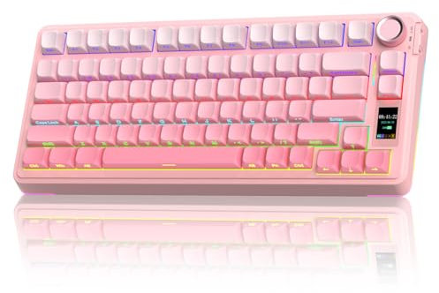 AULA S75Pro Wireless Gaming Keyboard 75 Percent,BT5.0/2.4G/USB-C Mechanical Keyboards with Screen & Multifunction Knob,Five-layer Padding,Hot Swappable,RGB Backlit,Creamy Keyboard for Win/MAC (Pink)