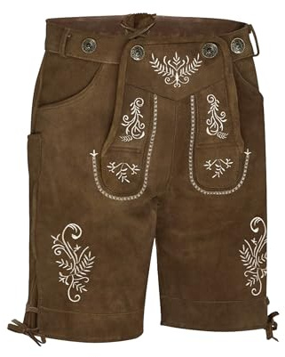 Atforna Pantaloni da uomo in pelle bavarese, corti, in pelle, con bretelle, senza cintura per Oktoberfest, taglie 46-56