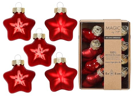 Christbaumschmuck Sterne 4cm Glas 8 Stück - matt & glänzend - Kleine Christbaumkugeln für Weihnachtsbaum - Weihnachtskugeln & Weihnachtsbaumschmuck zu Weihnachten - Classic Chianti