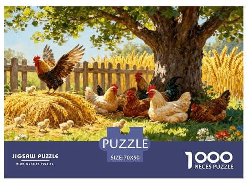 1000 Piece Chicken Flock Jigsaw Puzzle for Adults Kids - Challenging Game, Under Tree Grass Jigsaws, Decoration Unique Gift 70x50cm/1000pcs