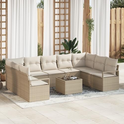 WEMYUFURN Modulares Outdoor Ecksofa Set aus Braunem Poly Rattan mit Beigen Kissen, Wetterbeständiges Gartenmöbel für Terrasse, Flexibles Sitzgruppen Design mit Verstellbaren Füßen,
