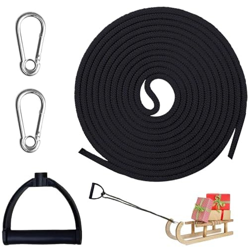 Schlittenseil Zugseil,Schlitten Seil 4m,Schlittenseil Mit Karabiner,Schlittenleine Mit Griff,Premium Schlittenleine,Schlittenseil mit Holzgriff,Schlitten Zugseil für Schlitten und Rodel im Winter