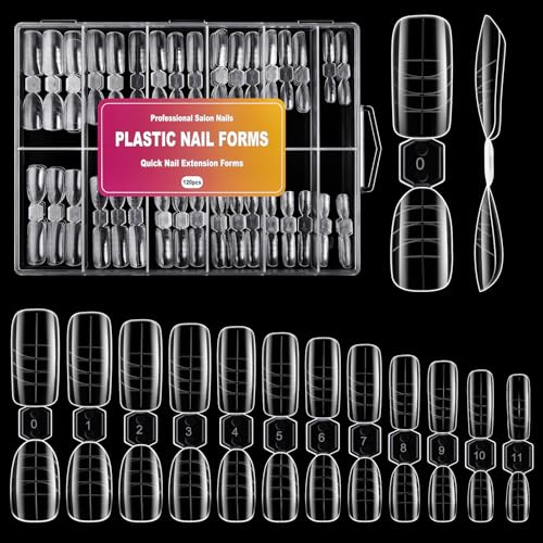 Kiiwah 120 Stück Dual Form Nails, 12 Größen Klar Nagelverlängerung, Acrylic Soft Dual Tips Nägel, Polygel Tips mit Skalenlinien, Mandel und Quadratische Nageltips für Gelnägel Salon DIY