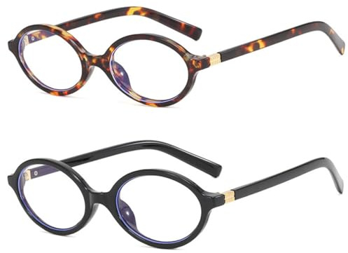ADUDVLO 2er Pack Blaulichtfilter Brille Damen – Retro Ovale Modebrille ohne Stärke, 90er Vintage Stil, Klare Gläser, Braun
