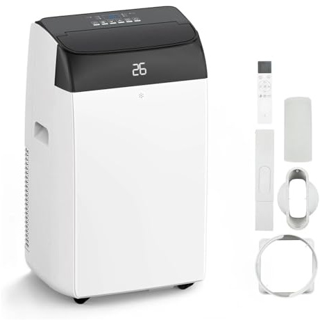 Creperture Aire Acondicionado Portátil 12000 BTU 3 En 1 Enfría, Ventila y Deshumidifica (45L/Día), Silencioso (<53 DB), Tubo De Extracción Pantalla Digital, Control Remoto, Temporizador 24H
