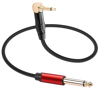 CERRXIAN Cable de audio TS mono-angular de 3,5 mm a conector mono TS de 6,35 mm, cable de 0,3 m/1 FT con aspecto de piel, cable corto TS mono de conexión para guitarra eléctrica, mezclador