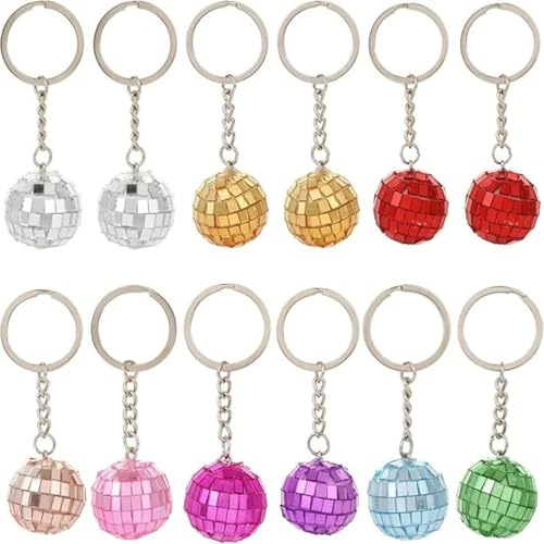 12 Piezas Bola Discoteca Llaveros Bola Espejo Llaveros Cadena Bolas | Accesorios para Colgantes Espejo Mini Discoteca Plateada Fiesta Paquete para Cumpleañ0s Fiesta Decoración Del árbol Navidad
