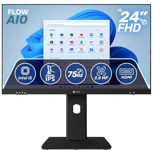 Alurin Flow PC All in One, Intel Core i5-12400, 16GB RAM DDR4, 1TB SSD, 24” Full HD IPS 75Hz, Windows 11 Home, Altura Regulable, USB-C, HDMI, Diseño Todo en uno para Trabajo y Ocio