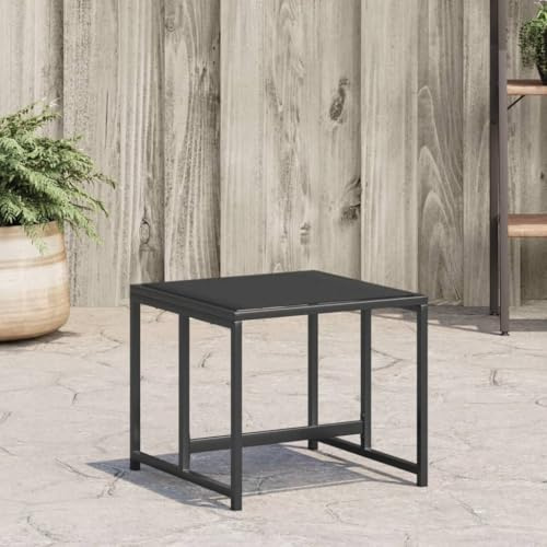 Runheo Gartenhocker 4 Stück Schwarz Stahl und Textilene 40x40x35 cm Outdoor Sitz Pouf wetterfest robust klappbar platzsparend für Balkon Terrasse Lounge mit Beistelltisch Funktion