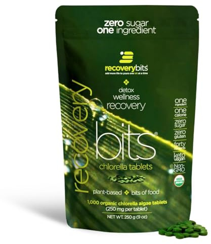 RECOVERYbits - Organic Chlorella Tablets - Plant-Based Algae Superfood - Chlorophyll - Cracked Cell Wall - Energy - Immune System - Detox - Keto - Vegan - Non-GMO - Large Bag - 1000 Tablets