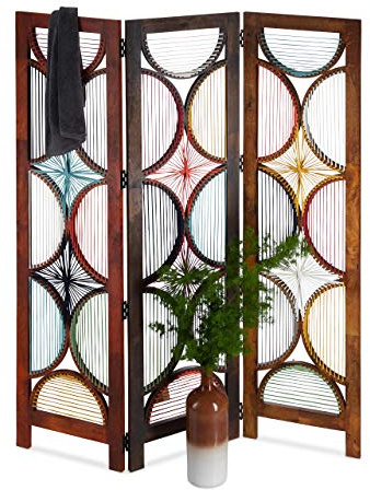 Native Home Paravent bunt, 3-teilig, faltbar, freistehend, aus Holz, Innenbereich, Raumteiler, H x B 180 x 150 cm, braun