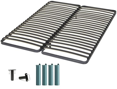 EBAC Literie Sommier à Lattes + Pieds 2x70x190 Epsilon - 40 Lattes Bois - Fabrication française