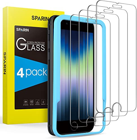 SPARIN 4 Stück Schutzfolie Kompatibel mit iPhone SE 2022/2020 / iPhone 8/7/6/6S (4,7 Zoll), displayschutzfolie Compatibel mit Positionierhilfe, 9H Härte, Anti-Kratzen