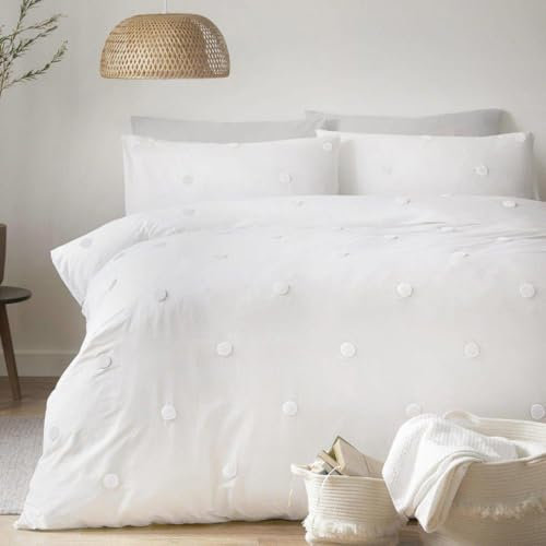 Appletree Signature Dot Garden 100% Cotton Tufted Duvet Cover Set, White, Super King