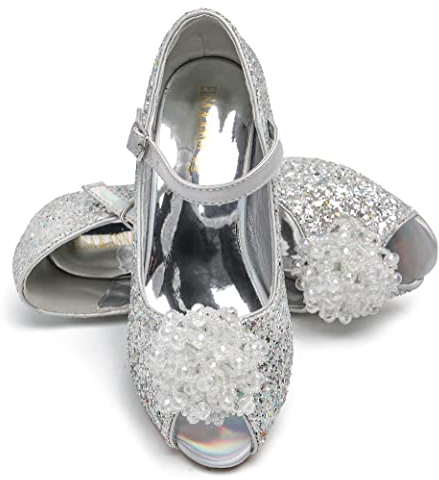 ELSA & ANNA Prinzessin Schuhe Mädchen – Prinzessin Schuhe mit 3 cm hohem Absatz – Glitzer Schuhe Mädchen – Schuhe für Elsa Kleid für Partys, Fasching, Karneval – High Heels für Kinder (SIL24)