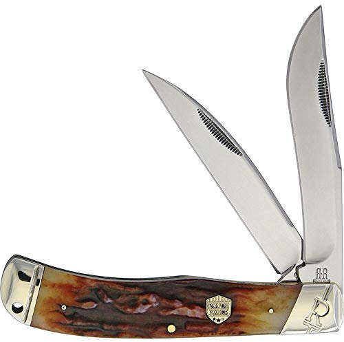 Rough Ryder Jumbo Trapper Taschenmesser mit 2 Edelstahlklingen und Hirsch-Knochengriff mit silbernen Nickelbolstern, RR1801