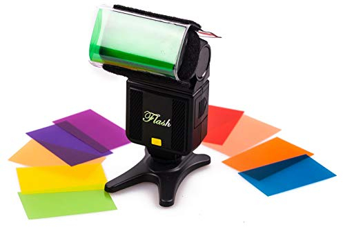 12pcs Universal Flash Gels Filter Transparent Coloured Correction Gel Lighting Film Diffuser Filter Sheets for Camera Flash Speedlite Studio Photography