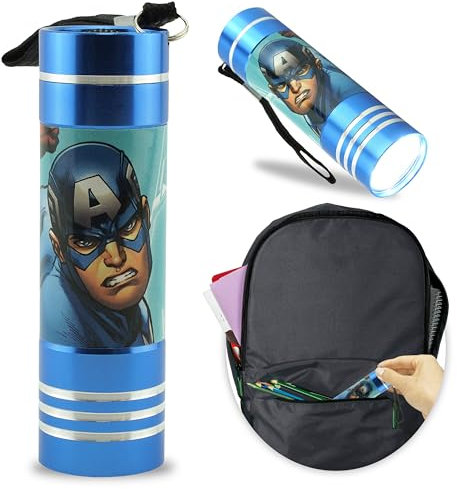 Kids Licensing Avengers Lampe de poche 9 LED avec couleurs, en aluminium, dragonne, bouton pression, pour enfants à partir de 3 ans, bleu Avengers