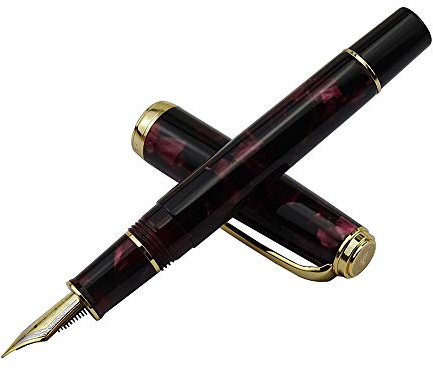 Hongdian 960 Fountain Pen Extra Fine Nib, Dark Red Colour Acrylic Resin Barrel with Converter