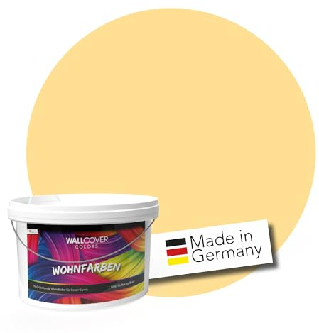 WALLCOVER hochwertige Wandfarbe für Innen | Gelb Gold | 5L für 40m² | Hochdeckende Innenfarbe Matt (Klasse 1) | Profi Qualität aus Deutschland