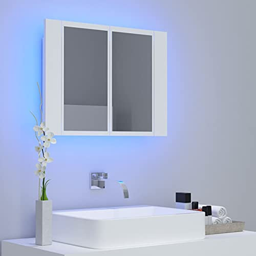 Tidyard Armoire de Salle de Bain à Miroir à LED, Armoire pour de Salle de Bain avec Miroir et Éclairage LED, Armoire Murale à LED avec Miroir Blanc 60x12x45 cm