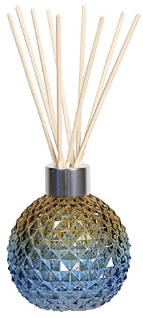 Woodbridge leeres Reed Diffuser Glas | zum Selbstbefüllen | Blau/Grün | Schickes Diffuser Glas inklusive 50 Stück Rattan Reeds zur Duftverteilung | geruchsneutralisierender Luftentfeuchter