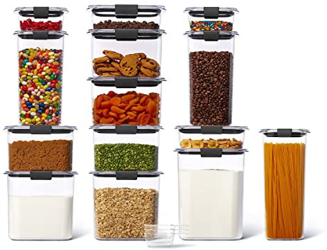 Rubbermaid Newell Brilliance Pantry Frischhaltedosen für Lebensmittel und Speisekammer, Kunststoff Kristall, farblos, New Set of 14, 14