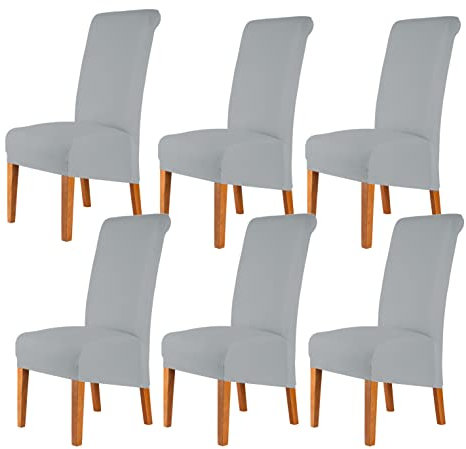 CMAKER High Back Chair Covers Stretch Spandex Fabric Chair Slipcover Seat Cover for Home Washable Removable Parsons Chair Protector Dining Room Kitchen Hotel,Set of 6,Smoky Gray