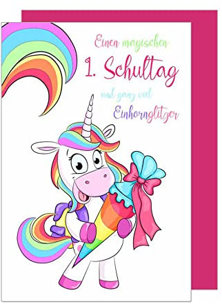 Edition Seidel Premium Glückwunschkarte zur Einschulung mit Umschlag. Einschulungskarte Karte Grusskarte Kind Mädchen Einhorn Schulanfang (ES119 SW022)