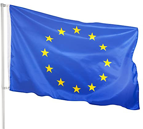 PHENO FLAGS Premium Europa Flagge 90x150cm - wetterbeständige EU Fahne mit Messingösen, 100% Polyester, robuste Doppelnaht & in lebendigen Farben - ideal für Flaggen-Liebhaber