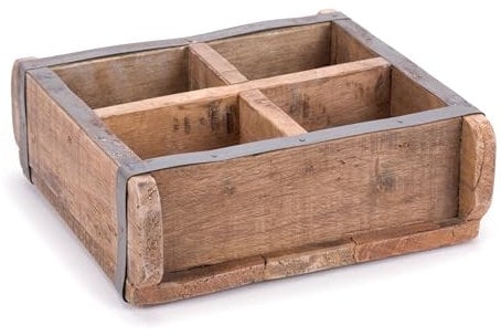 DESIGN DELIGHTS Holz ZIEGELFORM Brick | Massivholz, 35/25 cm | Vintage Holzkiste, Ziegelsteinform, Holzziegel, Aufbewahrungskiste, Ordnungskiste, Holz Kasten | Anzahl: 4-Fächer