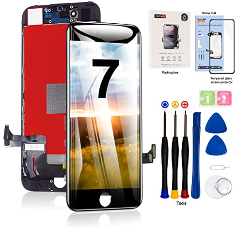 EFAITHFIX for iPhone 7 LCD Screen Replacement Black 4.7 Inch Frame Assembly Display 3D Touch Screen Digitizer with Repair Tools Kit Tempered Glass Screen Protector for A1660, A1778, A1779 (Black)