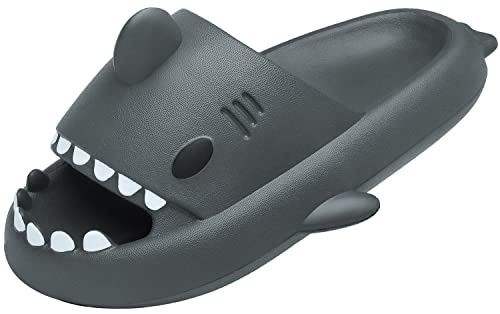 Claquettes de Requin Femme Homme Chaussons de Piscine et Plage Antidérapante Sandales de Bain à Bout Ouvert Shark Slides Slippers, Gris foncé, 42/43 EU