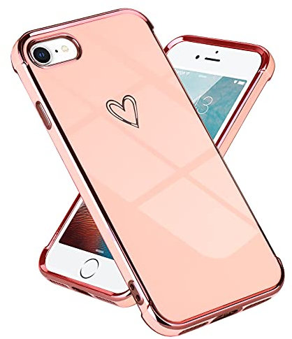 Lafunda Cover Compatibile per iPhone 7/iPhone 8/iPhone SE2020/SE 2022 Custodia con protezione fotocamera Sottile Silicone Antiurto amore cuore Case Donne Paraurti per iPhone 7/8/SE2020/SE 2022 Rosa