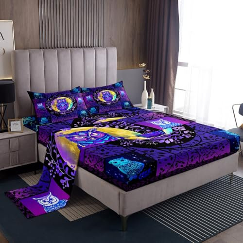 Bettwäsche-Set mit niedlichem Eulenmotiv, für Queen-Size-Betten, für Erwachsene, Schlafzimmer, Dekoration, bunte Eule, Mikrofaser, Bettlaken, 2 Kissenbezüge