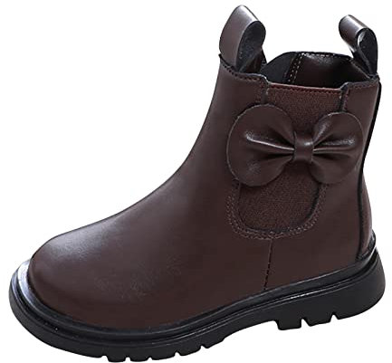 IQYU Stivali in pelle per ragazze impermeabili, stivali corti in pelle, antiscivolo, traspiranti, stivali nude da ragazza a gambo lungo (e-brown, 28)