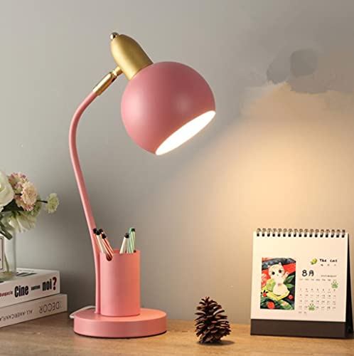 SXYSXYSXY Modern Nordic Schreibtischlampe Metall Kinder Büro Leselampe Retro Klassische Studierlampe LED Verstellbarer Kopf Tischlampe Arbeitslampe Schlafzimmer Nachttischlampe E27*1,Rosa